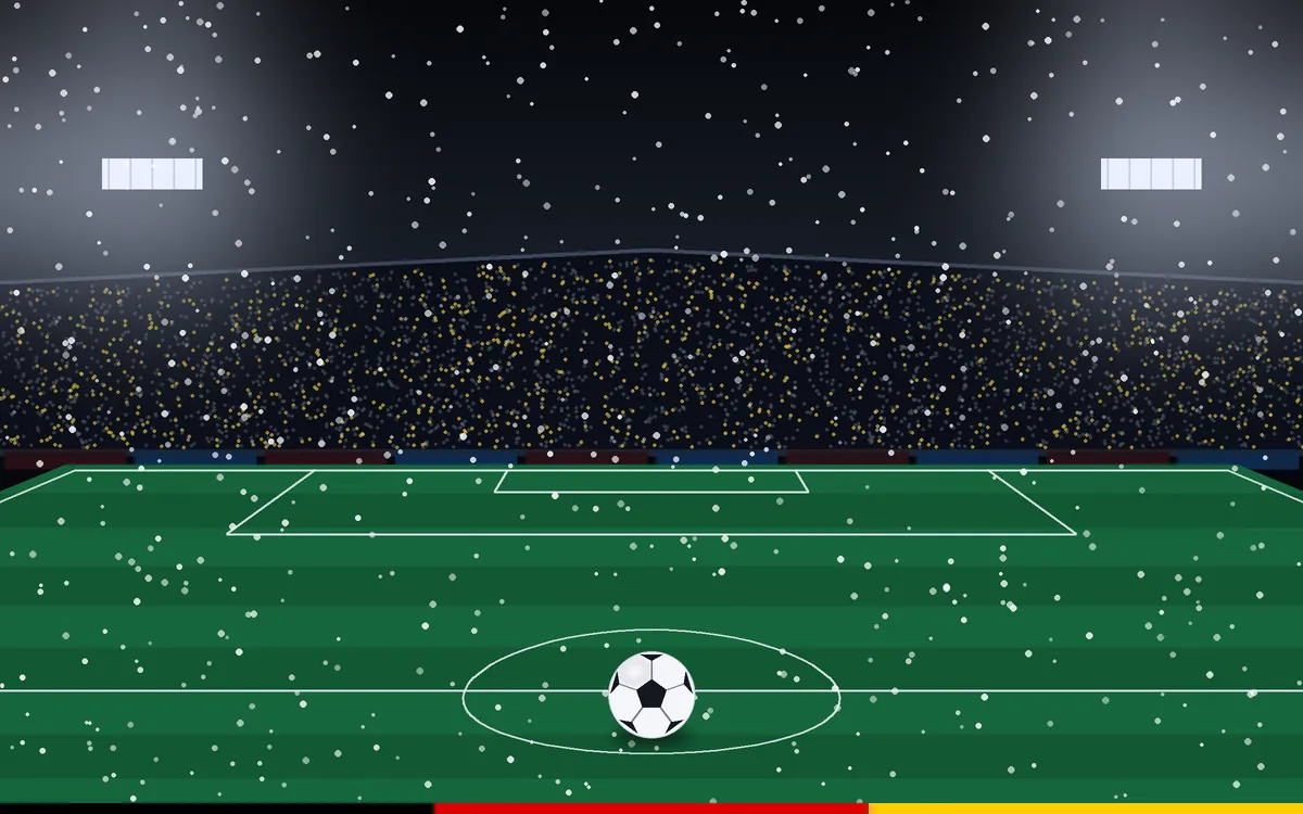 Winter stadium with falling snow