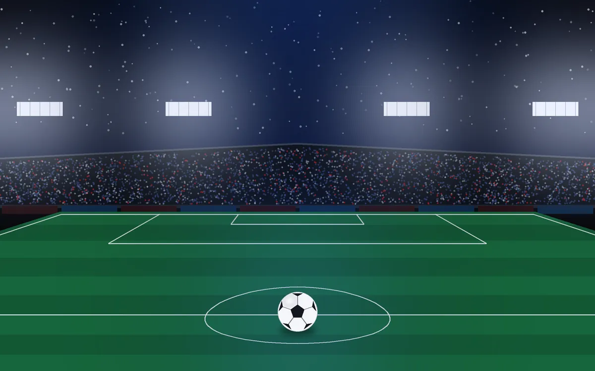 Night stadium under a starry sky with blue light