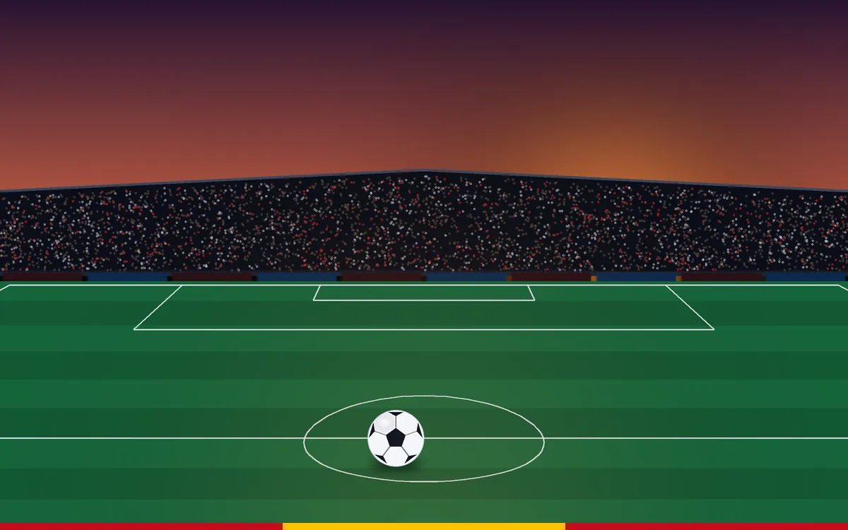 Stadium at sunset with warm orange sky