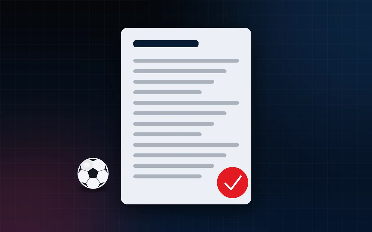 Illustration of a policy document with a red check mark beside a football